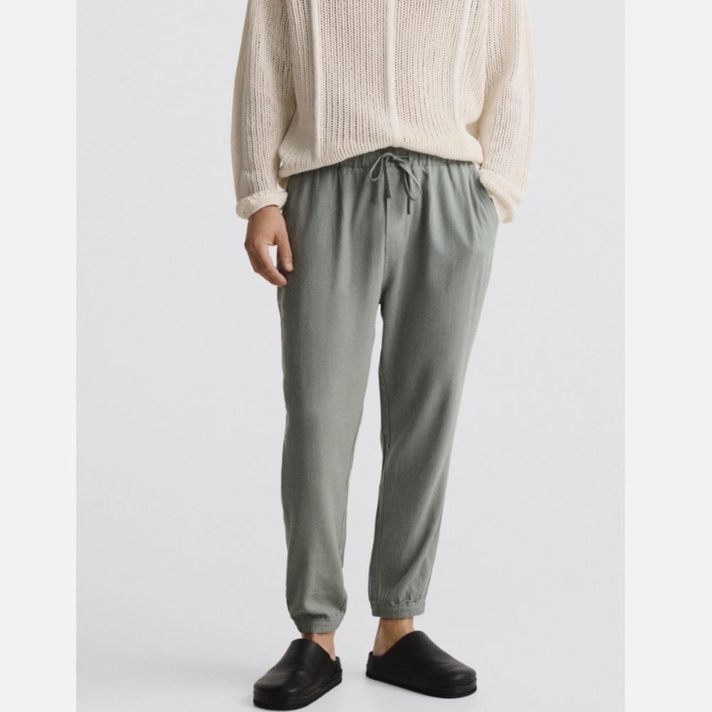 ZARA Jogger Pant Linen Blend Sage Green SZ XL